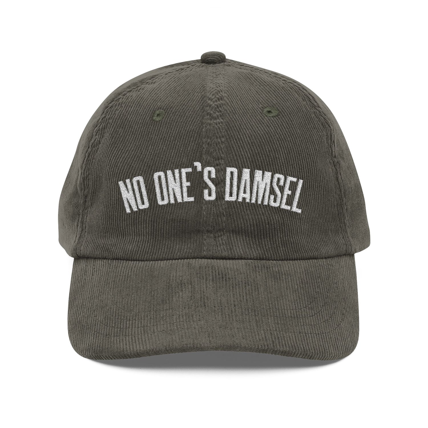 "No One's Damsel" Embroidered Corduroy Cap