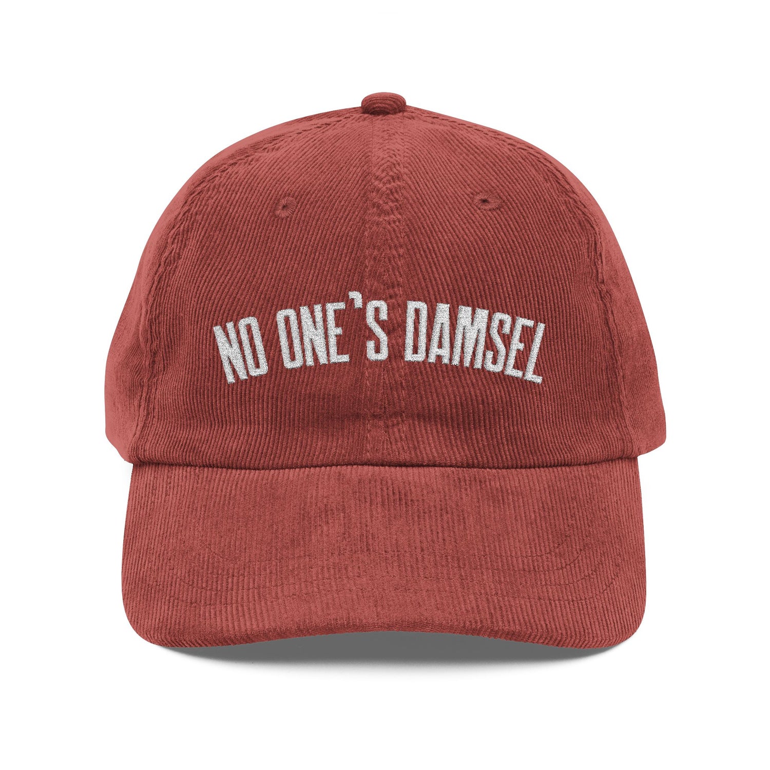 "No One's Damsel" Embroidered Corduroy Cap