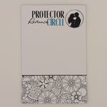 Notepad with 'Protector Circle' branding on a plain background with a coloring section at the bottom